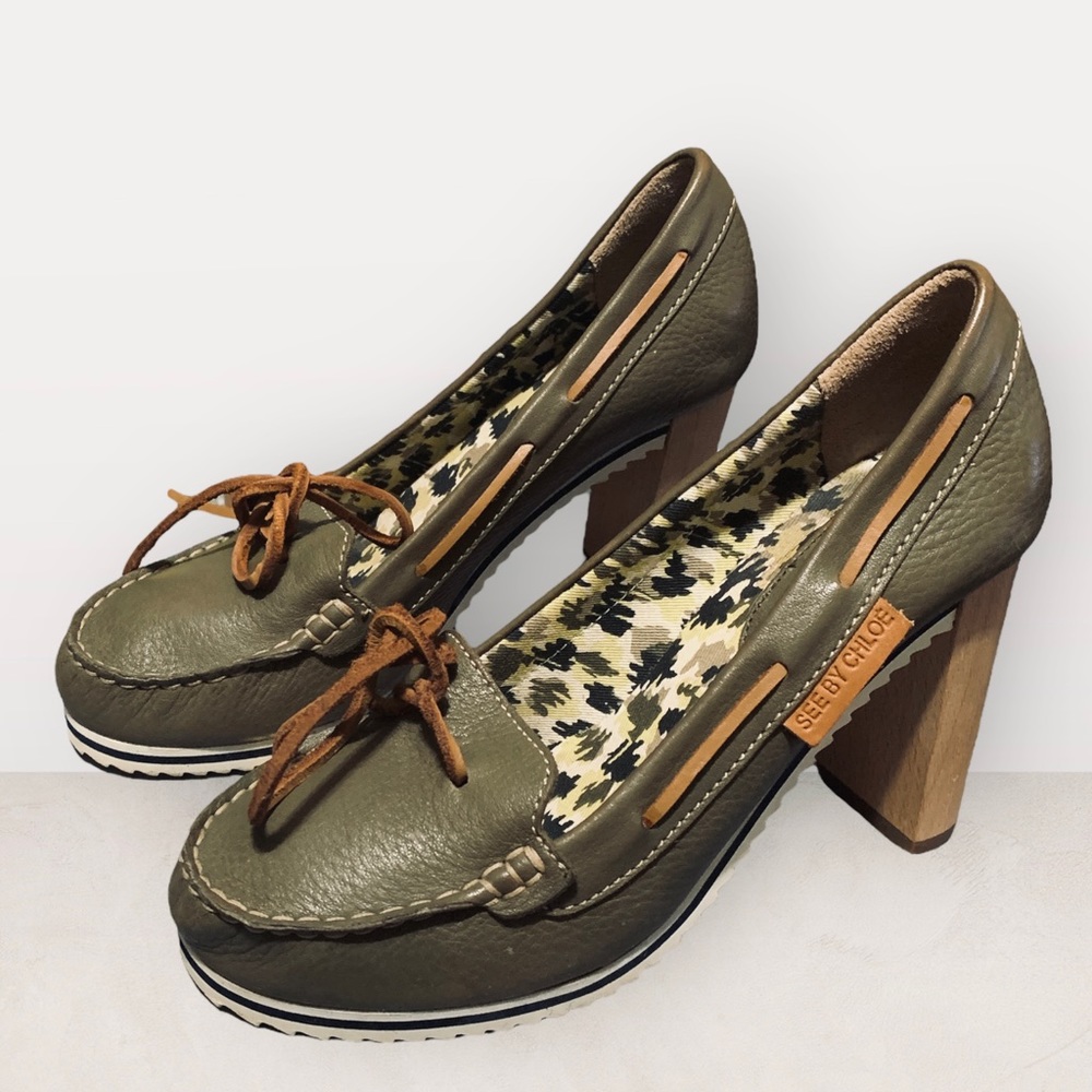 See by Chloe Loafer Heels / Olive Green / Womens Size 6.5  US / FREE SHIPPING